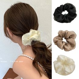 Fashion Flower Print Double Layer Silk Organza Hair Scrunchies Women Big Hair Rope Retro Ponytail Hair Band Elastic Hairbands