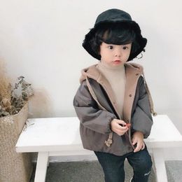 Jackets Boys Coat Autumn Patchwork Colour Hooded Children s Casual Simple Korean Winter Reversible Wear Top 230331