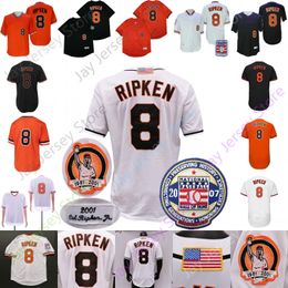 Cal Ripken Jr Jr. Jersey 2007 Hall of Fame 1975 1989 2001 Vintage White Black Orange Pullover Button Home Away All Ed and Embroidery