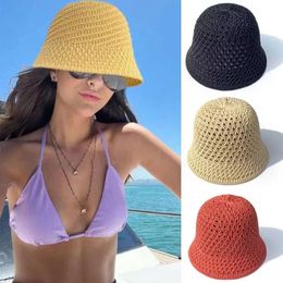 Women's Bucket Hat Hollow-Out Summer Hats for Female Outdoor Woven Straw Beach Caps Korean Style Fashion Hat Fisherman Cap