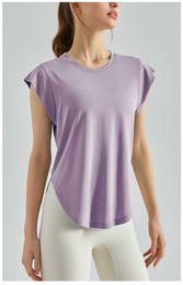 LU LU Short Yoga Womens Sleeve for Pad Women Gym T Shirit Crewneck Tops Workout Casual Summer ops