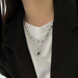 Heart Pendant Simple Silver Small Square Double Metal Love Necklace Women Short Niche Design Sense Collar Chain Gifts Wholesale Custom