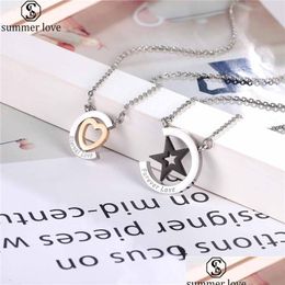 Pendant Necklaces Love Heart Necklace Stainless Steel Black Star For Women Men Couple Lover Valentine Day Gift Jewelryz Drop Dhgarden Dhxur