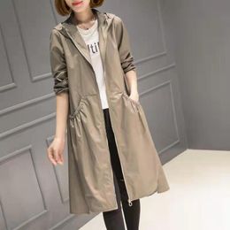 Women's Trench Coats 2023 Spring and Summer Midlength Hooded Loose Korean Fashion Thin Light Windbreaker Clothing 230331