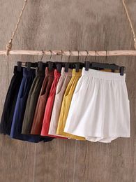 Women's Shorts JMPRS Cotton Linen Women's Summer Loose Elastic Waist Thin Shorts White Fashion Pockets Jogging Women's Wide Leg Shorts 230331