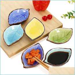Dishes Plates Japanese Seasoning Dish Kitchen Vinegar Sauce Plate Handcraft Leaves Ceramic Sushi Drop Delivery Home Garden Dining Dhsqh