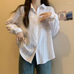 Women's Blouses S-4XL Large Size Striped Thin Shirts Women Casual Minimalist Style Long Sleeve Loose Chic Tops 2023 Female Clothing