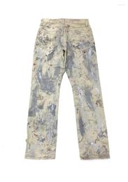 Men's Jeans A2188 Remake Silver Gray Painted Splash Ink Graffiti Loose Straight High Street Niche