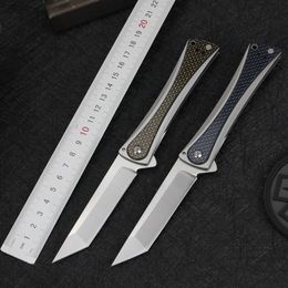 1Pcs H1691 Flipper Folding Knife D2 Titanium Coating Tanto Blade Carbon Fiber/ Stainless Steel Handle Outdoor Camping Hiking EDC Pocket Knives