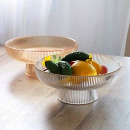 Fruit Tray Dishes & Plates European Luxury Gold Rimmed Crystal Glass Fruit Tray Vertical Pattern Coloured Tall Storage Tray Home Decoration