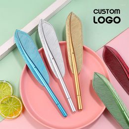 Creative Vintage Feather Ballpoint Pen Customised LOGO Personalised Laser Lettering Cute Pens Korean Stationery School Supplies