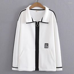 Outerwear 4XL Plus Size Zip Jacket Women 2023 Spring Labeling Baseball Uniform Loose Drop Shoulder Sleeve Outewear Oversized Curve Clothes