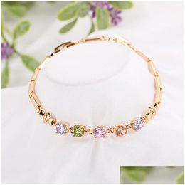 Chain Trendy Cubic Zirconia Bracelet For Women Romantic Colorf Crystal Sier Gold Charm Elegant Bridesmaid Jewerly Dr Dhgarden Dhrvy