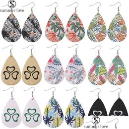 Dangle Chandelier Design Print Flower Drop Earrings Faux Leather Earring Geometric Statement Dog Claw Waterdrop For Women Dhgarden Dhsrn