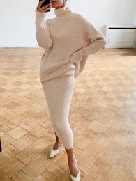 Two Piece Dress Tossy Knitted 2 Outfit Set Casual Long Sleeve Sweater Top And Pencil Skirts Elegant Autumn Sets 230331