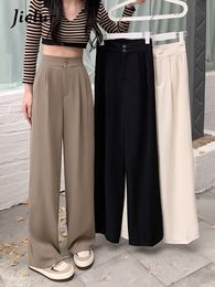 Women's Pants Capris Jielur Korea Autumn Elastic Waist Set Wide Leg Trousers Women's High Waist Pants Black Khaki Almond Loose Fit Women's Pants S-XXL 230331