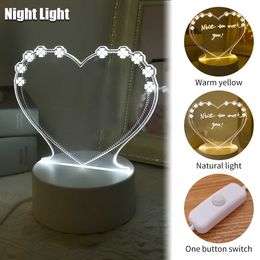 Night Lights Led Night Light Note Board Luminous Light USB Recharge Acrylic Message Board Holiday Lamp with Pen for Children Girlfriend Gift P230331