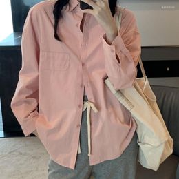 Women's Blouses Pink Shirt For Women Y2K Korean Fashion Casual Long Sleeve Top Spring Summer Kawaii Vintage Loose Blouse Female Cute