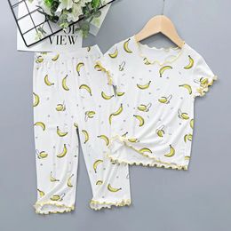 Pyjamas Baby Girls Summer Autumn Short Sleeve Banana Pyjama Set Trousers Satin Soft Girl Pyjama Set Children's Home Clothing Student Girl Gift 230331