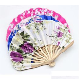 Party Favour Chinese Classic Style Bamboo Folding Fan Summer Vintage Flower Fold Hand Held Dance Perform Supplies Rrb16123 Drop Deliv Dhaq2