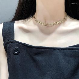 Choker Korean Fashion Simple Solid Colour Round Small Metal Disc Sheet Stitching Necklace For Women Men Girls Neck Collar Jewellery Gift