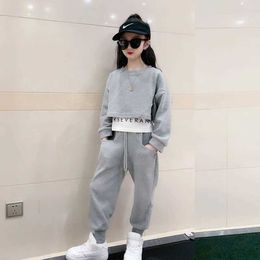 teenager Gray girls Sport Suit Teenager spring Clothes Long Sleeve Top hoodied Pants Casual 7 8 9 10 11 Years Child