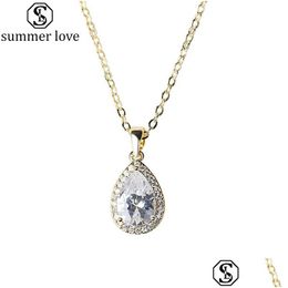 Pendant Necklaces Cubic Zirconia Teardrop Classical Water Drop Necklace For Women Sier Gold Chain Designer Jewelry Necklacez Dhgarden Dhks9