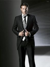Men's Suits 2023 Dark Black Tweed Men's 3 Pieces Business Notch Lapel Tuxedos Groomsmen For Wedding Slim (Jacketr Vest Pants)