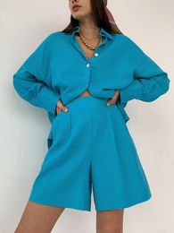 Two Piece Dress Women's Casual Short Loungewear Training Set Clothing Oversized Long Shirt And Belt ShortsTwo