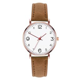 HBP Brown Leather Strap Fashion Ladies Quartz Watches Ultra-Thin Digital Dial Casual Business Wristwatches Women Watch