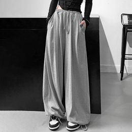 Women's Pants Capris Zoki Oversize Grey Fashion Jogger Sweatpants Women's Korea Y2K Summer Harajuku High Waist Black Loose Wide Leg Trousers 230331