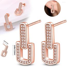 Hoop Earrings Silver 925 Rose Gold Round Circle Clear Zircon S925 Heart Original Brand Jewelry For Women Female