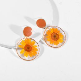 Stud Earrings Fashion Plant Printing Drop For Women Cute Sunflower Flower Acrylic Dangle Gift