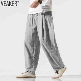 Men's Pants 2022 New Men's Breathable Linen Pants Male Summer Casual Solid Colour Loose Wide Leg Pants trousers Streetwear Plus Size M-5XL W0325