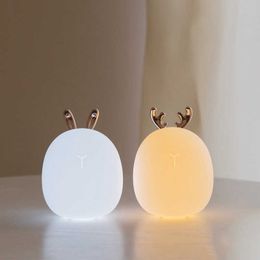 Night Lights Deer Rabbit LED Night Light Soft Silicone Dimmable Night Light USB Rechargeable For Kids Baby Gift Bedside Bedroom Night Lamp P230331