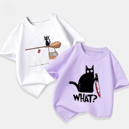 T-shirts Cute Cat Not In Service Comics Girls Animal Print T Shirt Unisex Tee Clothes Children Cartoon Top 2 3 4 5 6 7 8 Years Kids Wear AA230330