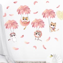 Wall Stickers Hand-painted Pink Feather Balloon Cute Cat Cartoon Wall Decal Paper Children's Room Baby Nursery Wall Decal Paper Home Decoration Decal Paper 230331