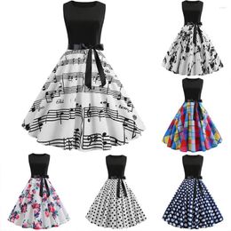 Casual Dresses Elegant Ladies Tunic Dress Women Sleeveless Floral Print Vintage Retro 50s 60s Robe Rockabilly Swing Pinup Vestidos