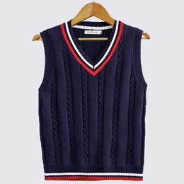 Men's Vests Spring Autumn Men Uniform Vest Fashion V Neck Pullover Boys British Student Sleeveless Waistcoat Tank Tops Sweaters 230331