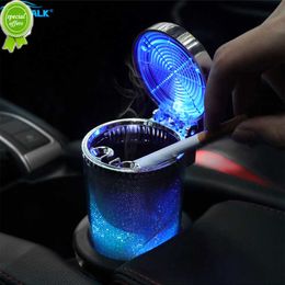 New LED Light Car Ashtray Universal Alloy Ash Tray Aluminum Cup Smokeless Auto Ashtray Flame Retardant Cigarette Cylinder Cup Holder