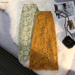 Skirts Spring Summer Lace High Waist Split Midi Skirt Women Clothes Fashion Korean Style Cargo Chic Elegant Casual Harajuku
