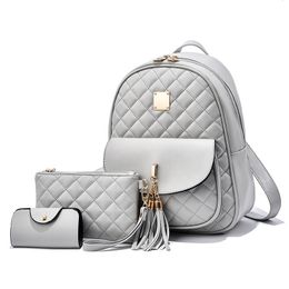 School Bags Leather Three Piece Backpack Sets For Women Fashion Wallet Card Holder 3 230331