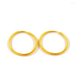 Hoop Earrings Solid Pure 24Kt Yellow Gold Women Laser Figure 1.2-1.5g 12mmn