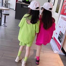 Teenage Kids Girls Clothing Sets Summer Casual Short Sleeve T-shirts with Pants 2PCS Fashion Children Clothes Suits 8 10 14 Year