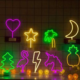 Night Lights Neon Sign USB LED Decoration Unicorn Flamingo Lamp Moon Rainbow For Home Kid Room Bedside Night Light Decor Light For Christmas P230331