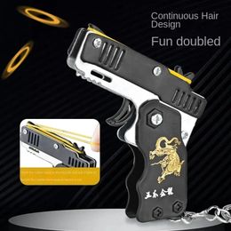 Party Favor 1pc Mini Toy Metal Gun with Rubber Band Fun Folding Pistol Key Charm Pendant Kids Birthday Gifts Toys Boy Girl Game Party Favors 230331