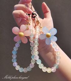 Cell Phone Straps Romantic Colorful Flower Beaded Phone Chain Lanyard Jewelry for Women Love Butterfly Charm Phone Case Wrist Strap Accessories