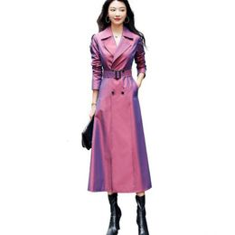 Femmes Trench Coats Dames Élégant Slim Coatr Automne Femmes Manteau violet Tempérament Haut De Gamme Atmosphère Femme Long Coupe-Vent F043 230331