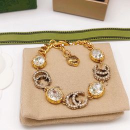 Designer Charm Bracelets Letter Double G Logo Chains Bracelet Luxury Women Fashion Jewelry Metal GGity Crystal Pearl Chain Bracelet Gift hdfd