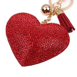 Keychains Rhinestone Keychain Heart Leather Tassel Women Car Key Chain Ring Cover Holder Purse Handbag Bag Charm Trinket Chaveiro Llaveros